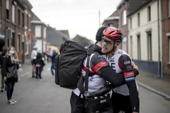 race winner Matteo Trentin (ITA/UAE Emirates) congratulated by his soigneur after finishing

54th Le Samyn 2022 (BEL)
One day race from Quaregnon to Dour (209km)

©kramon