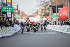 Arnaud De Lie (BEL/Lotto Soudal) wins the bunch sprint against Dries De Bondt (BEL/Alpecin Fenix) and Hugo Hofstetter (FRA/Arkea Samsic)

Exterioo Cycling Cup
11th GP Monseré 2022 (BEL)
One day race from Hooglede to Roeselare 

©rhodephoto