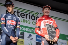 Arnaud De Lie (BEL/Lotto Soudal) wins the bunch sprint against Dries De Bondt (BEL/Alpecin Fenix) and Hugo Hofstetter (FRA/Arkea Samsic)

Exterioo Cycling Cup
11th GP Monseré 2022 (BEL)
One day race from Hooglede to Roeselare 

©rhodephoto